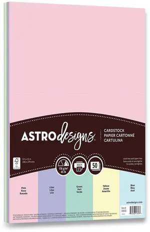 Color Cardstock 65 lb Cover Weight 8.5 x 11 Assorted Pastel Colors 50/Pack 91803