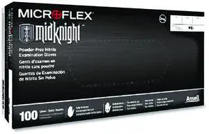 Ansell Microflex MidKnight Powder-Free Nitrile Gloves 2XL Black 100/Box MK296XXL