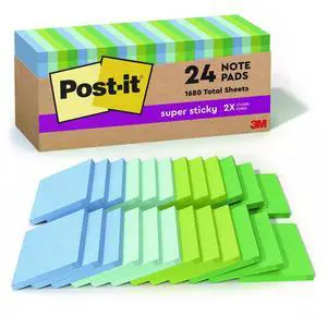 3M Post-It Recycled Paper Super Sticky Notes 3" x 3" Oasis 24 Pads 70007079984