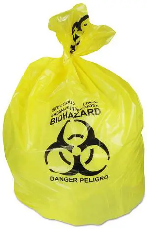 Healthcare Biohazard Printed Can Liners 30 gal 1.3 mil 30" x 43" Yellow 200/Carton A6043PY