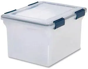 IRIS Weathertight File Box Letter/Legal Files Clear/Blue Accents 110601
