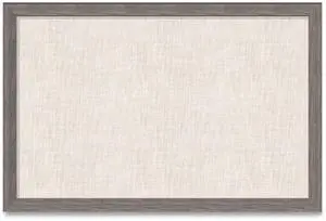 Linen Bulletin Board with Rustic Frame 36" x 24" Actual Size: 35" x 23" Beige Surface Brown Wood Frame 4891U0001