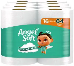 Angel Soft Mega Toilet Paper Septic Safe 2-Ply 16 Rolls/Pack 794230201