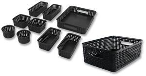 Plastic Weave Basket Bins Assorted Sizes Black 10/Pack 38398