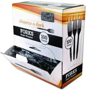 Berk Dispens-a-Fork Individually Wrapped Medium Plastic Black 100/Box BEP90202