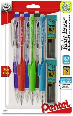 Pentel Twist-Erase CLICK Mechanical Pencil 0.7mm HB Black Lead 6/Pk PD277TLBPS6M