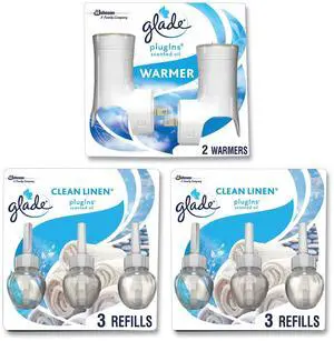 Plugin Scented Oil Clean Linen 0.67 oz 2 Warmers and 6 Refills/Pack 328605
