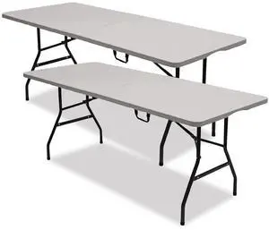 Bifold Resin Folding Table Rectangular 70.9" x 29.1" x 30" White Granite Top Gray Base/Legs 2/Pack 61263