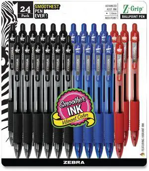 Zebra Z-Grip Ballpoint Pen Retractable Medium 1 mm Assorted Colors 24Pk 12224