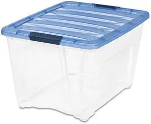Iris Stack and Pull Latching Flat Lid Storage Box 13.5gal Clear/Translucent Blue