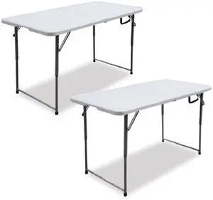 Bifold Resin Folding Table Rectangular 48" x 23.6" x 29.1" White Granite Top Gray Base/Legs 2/Pack 61243