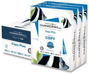 COPY PLUS PRINT PAPER, 92 BRIGHT, 20 LB, 8.5 X 11, WHITE, 500 SHEETS/REAM, 3 REAMS/CARTON