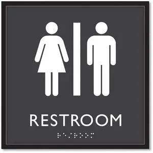 ADA Sign Unisex Restroom Plastic 8 x 8 Clear/White 66910