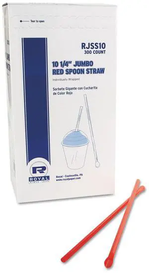 Jumbo Spoon Straw 10.25" Plastic Red 300/Pack 18 Packs/Carton RJSS10