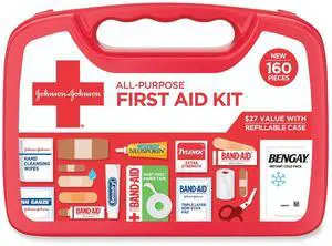 Johnson & Johnson All-Purpose Portable Compact Emergency First Aid Kit, 160 pc