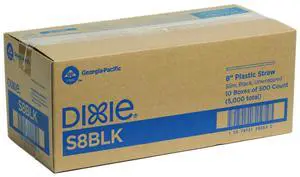 Dixie 8" Plastic Slim Straws Black 500Pk S8BLK