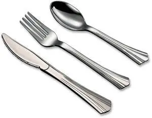 Tablemate Sterling Assorted Plastic Cutlery Mediumweight Silver 50pc 8305ASV