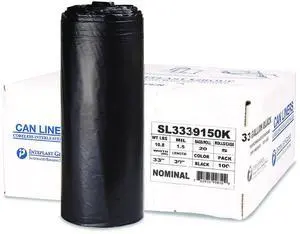 Low-Density Commercial Can Liners 33 gal 1.5 mil 33" x 39" Black Interleaved Roll 20 Bags/Roll 5 Rolls/Carton SL3339150K