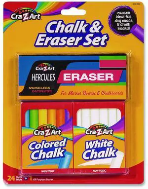 Chalk and Eraser Set 12 White/12 Assorted 1087424