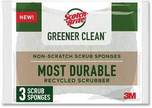 Greener Clean Non-Scratch Scrub Sponge 2.6 x 3.3 0.7" Thick White 3/Pack 7100290143