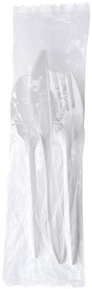 Three-Piece Polystyrene Cutlery Kit Mediumweight Fork/Knife/Spoon Plastic White 250/Carton BWK3KITWHPS
