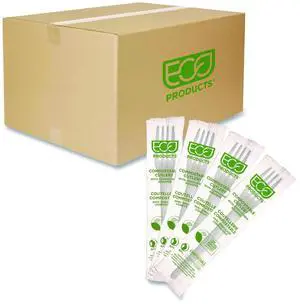 Eco-Products EP-S017-W Plantware CPLA Cutlery Individually Wrapped Plastic Fork - White - 1,000/Carton