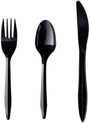 Three-Piece Polypropylene Cutlery Kit Mediumweight Fork/Knife/Spoon Plastic Black 250/Carton BWK3KITBLPP