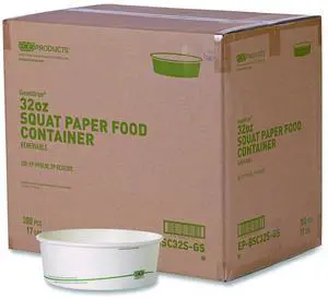 Eco EP-BSC32S-GS GreenStripe Paper Food Containers - 7.28" dia x, 2.48" - White - 300/Carton