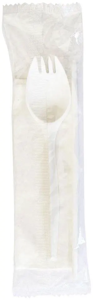 School Cutlery Kit Mediumweight Napkin/Spork/Straw 5.31" Plastic White 1000/Carton BWKSCHOOLKITPP