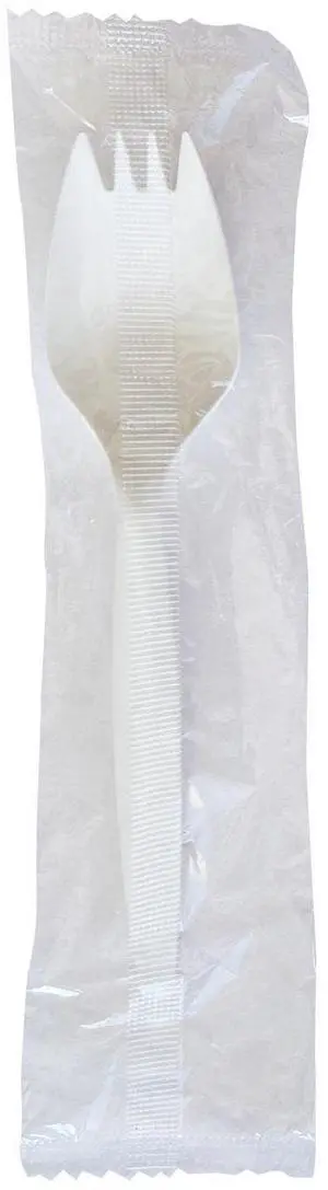 Mediumweight Wrapped Polypropylene Cutlery Spork Plastic White 1000/Carton BWKSPORKWHPPIW