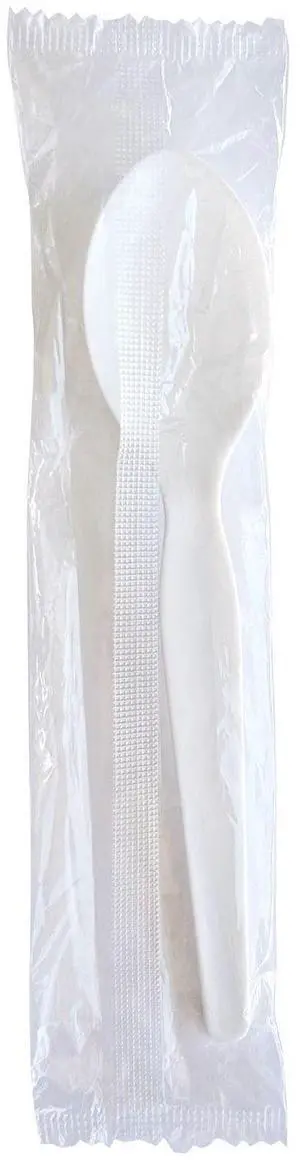 Heavyweight Wrapped Polystyrene Cutlery Soup Spoon Plastic White 1000/Carton BWKSOUPWHPS