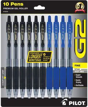 Pilot G2 Premium Retractable Gel Pen Fine Tip Black/Blue 10Ct 18259