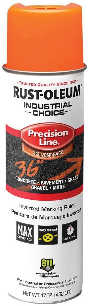 Industrial Choice M1600 System Solvent-Based Precision Line Marking Paint Flat Fluorescent Orange 17 oz Aerosol Can 12/CT 203027V