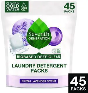 Seventh Generation 62692700 Natural Laundry Detergent Packs - Powder -Lavender Scent - 45 Packets/Pack - 8/Carton