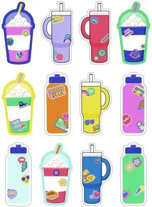 Assorted Colorful Cut-Outs 36-Piece Set We Stick Together: Cups + Water Bottles 5.8" x 8" Multicolor 120651