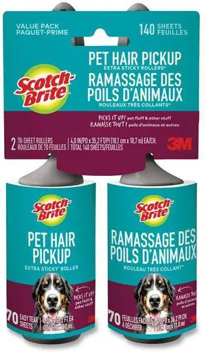 Scotch-Brite Pet Hair Pickup Lint Roller, 70 Sheets/Roller, 2/Pack 7100291933