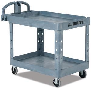 BRUTE Heavy-Duty Ergo Handle Utility Cart Plastic 2 Shelves 750 lb Capacity 26" x 55" x 33.25" Gray 2192463