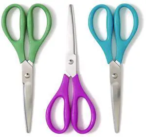 U-Eco Scissors 9.45" Long 3" Cut Length Straight Assorted Color Handles 3/Pack 6607U0124