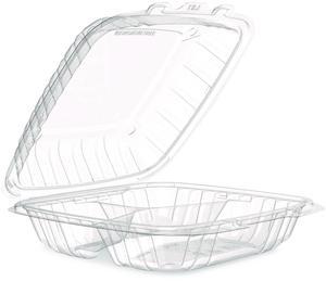 Microwaveable Hinged Containers ProPlanet 3 Compartments 9 x 8.75 x 3 Clear Plastic150/Carton 90PPHT3