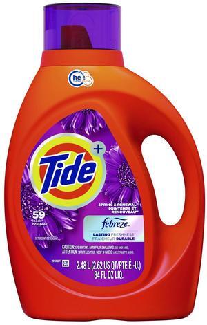 Plus Febreze HE Liquid Laundry Detergent, Spring and Renewal, 84 oz Bottle, 4/Carton