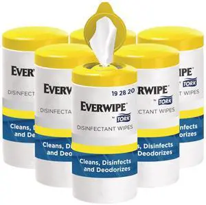 Everwipe by Tork Disinfectant Wipe Canisters 1-Ply 7 x 7 Lemon White 75 Sheets/Canister 6/Carton 192820
