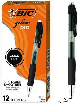 Gel-ocity Pro Quick Dry Gel Pen Retractable Medium 0.7 mm Black Ink Black/Clear Barrel 12/Pack RPGL11BLK