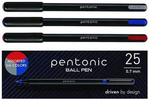 PENTONIC Ballpoint Pen Stick Fine 0.7 mm Assorted Ink Colors Black Barrel 25/Pack PEN12126