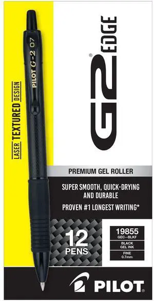G2 Edge Premium Gel Pen Retractable Fine 0.7 mm Black Ink Black Barrel Dozen 19855
