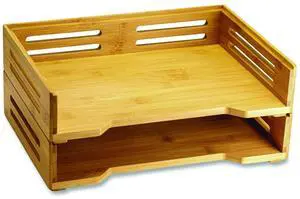 Bamboo Stackable Desktop Document Trays 2 Sections Letter Size Files 14.09" x 10.47" x 4.4" Brown 2/Pack 71004
