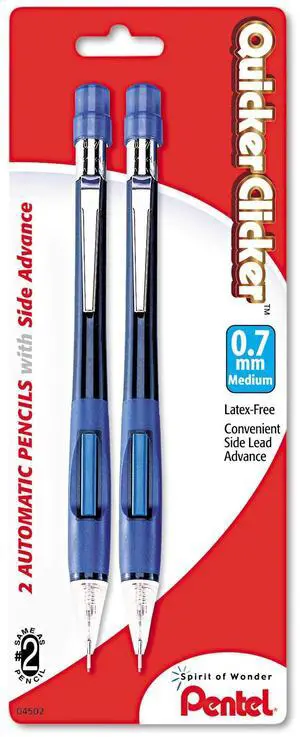 Pentel Quicker Clicker Mechanical Pencil 0.7mm HB Blue Barrel 2Pk PD347BP2K6