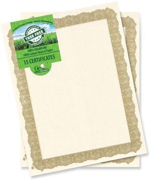 Tree Free Award Certificates 8.5 x 11 Natural with Gold Braided Border 15/Pack 49008