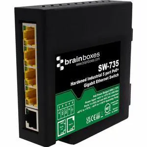 Brainboxes Hardened Industrial 5 Port PoE+ Gigabit Ethernet Switch SW735
