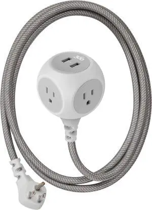 360 Electrical 6ft 3 Outlet Habitat Braided Extension Cord w/ 2 USB, Titanium
