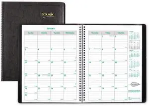 2025-2027 Brownline 14-Month EcoLogix Monthly Planner, 11" x 8-1/2", 100% Recycled, Black, December 2025 To January 2027, CB435W.BLK